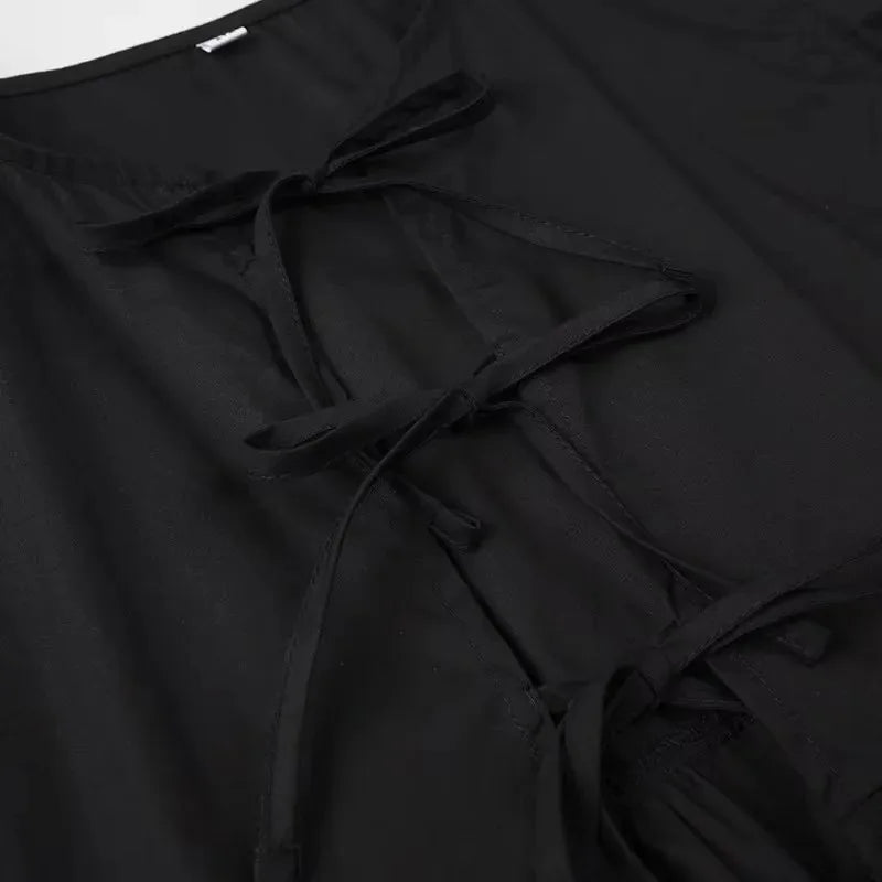 MUJER White Ruffle Crop Top Women Black Short Puff Sleeve Blouse Female Bow Tied Summer Blouses Woman 2025 Ruched Cute Tops