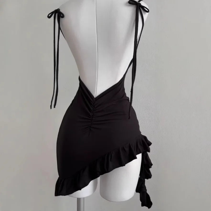 2026 Sexy Sleelveless Backless Mini Dress Women Summer Europe America Lace Up Bodycon Dresses High Street Party Club Black Dress