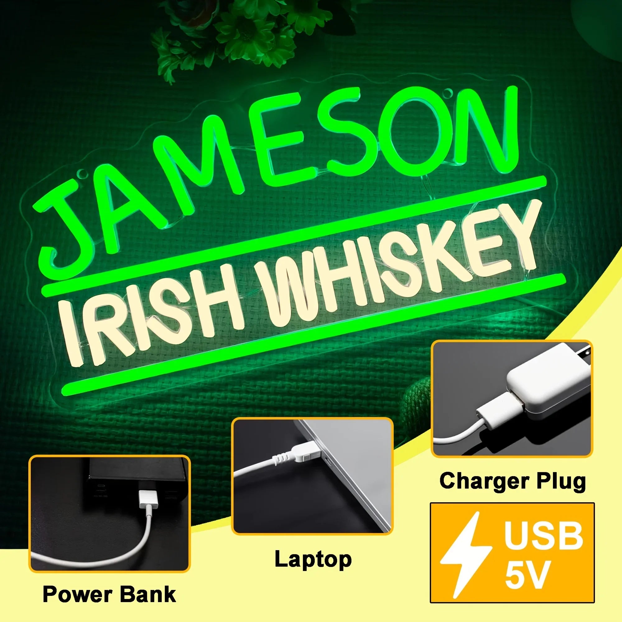 Jameson Irish Whiskey Brand Logo Neon Sign Light for Home Bar Pub Man Cave Wall Decor LED Neon Light  Gift for Whiskey Lovers