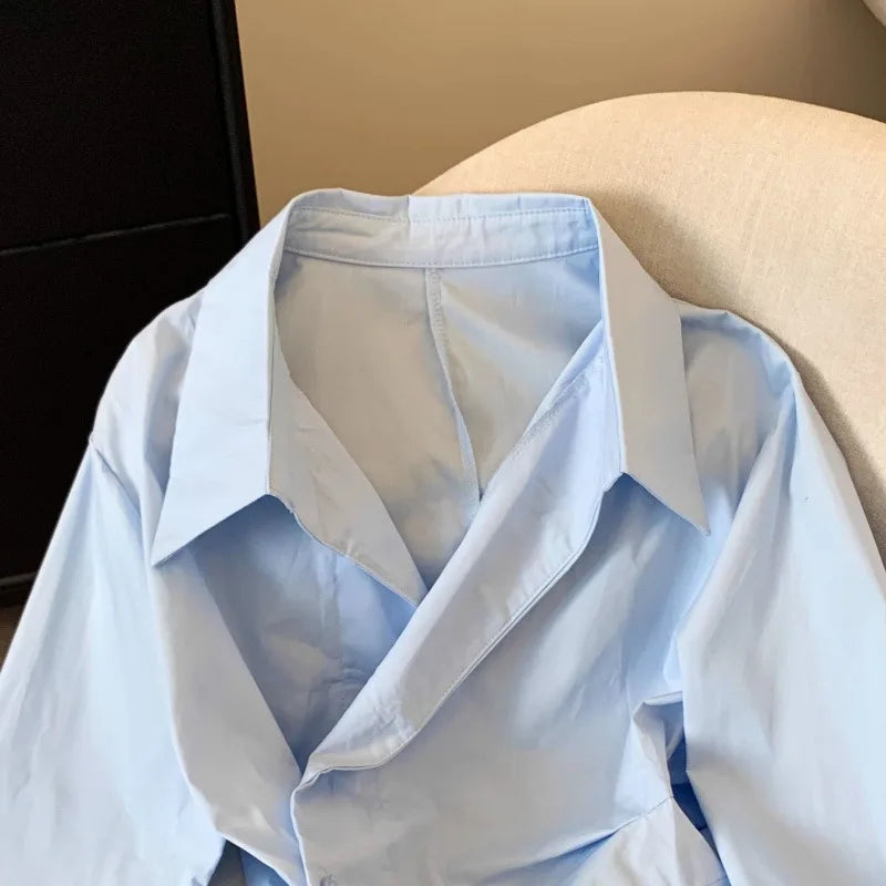 Designer Irregular Long sleeve Polo Shirt Women Tunic White Elegant Basic Top Blouse Ladies Fashion Work Wear Shirts