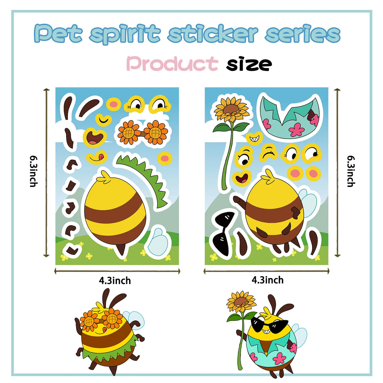 8/16/24PCS Toy Puzzle Stickers Cartoon Bee Expressions Make a Face Stickers DIY Handicrafts Waterproof Stickers