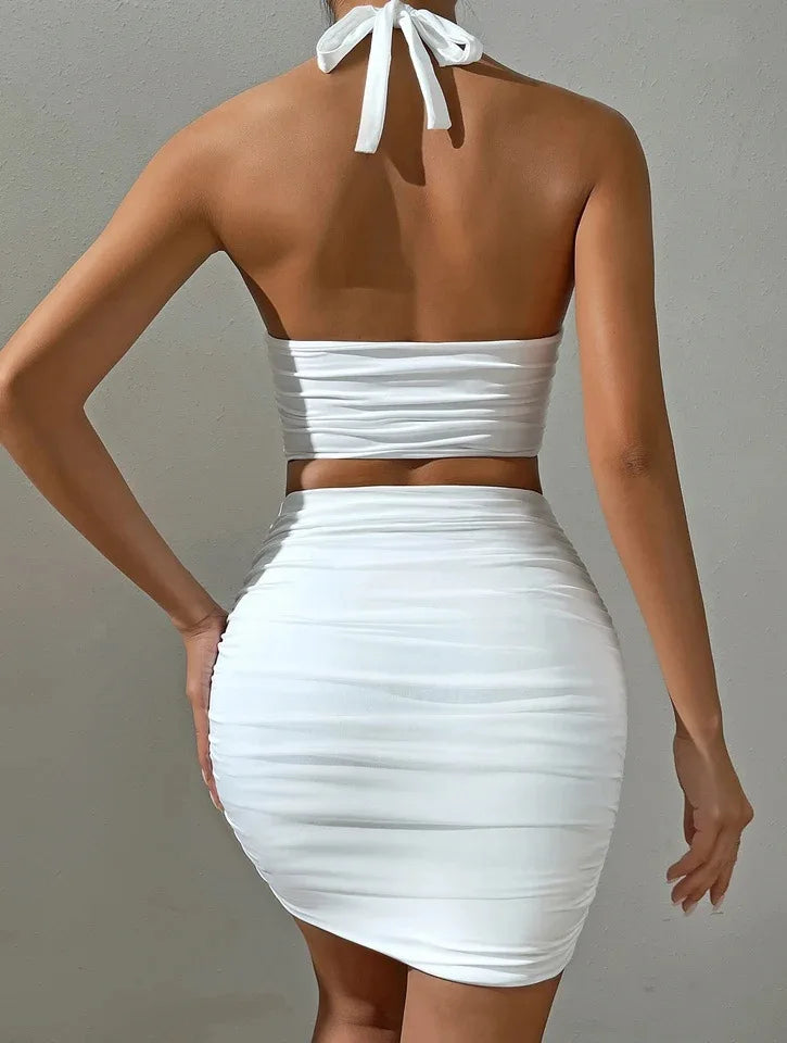 Summer new sexy hip bag set sleeveless hanging neck strapless fashion temperament women's vest set