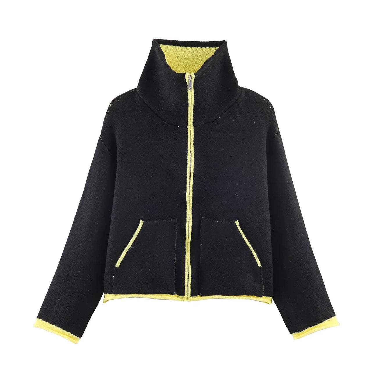 2025 Winter New Product Women's Lazy Style Loose Contrasting Color Decorative Layer Knitted Pilot Jacket Coat