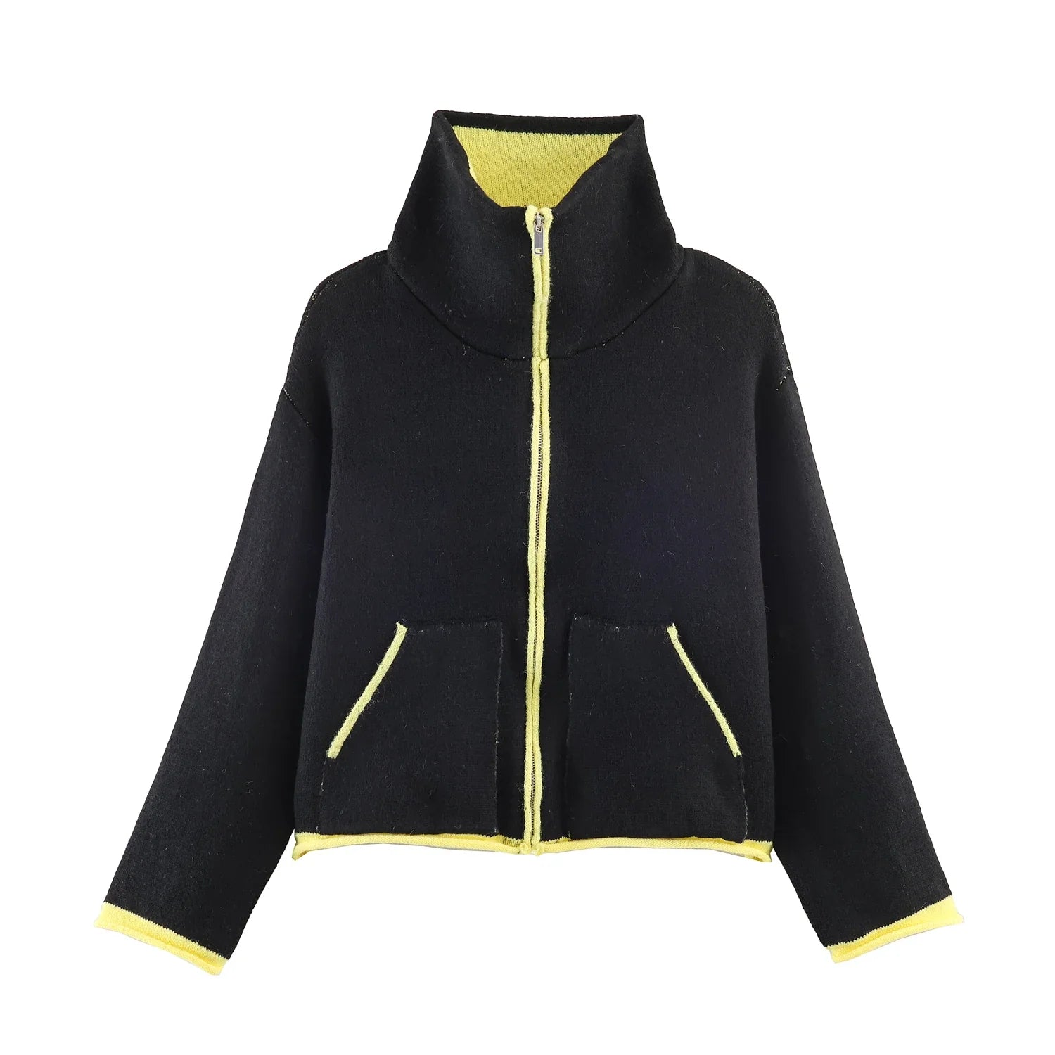 2025 Winter New Product Women's Lazy Style Loose Contrasting Color Decorative Layer Knitted Pilot Jacket Coat