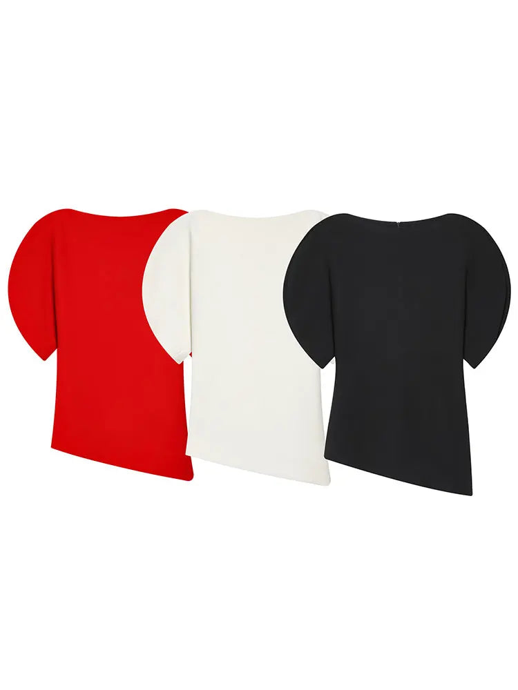 HH Women Vintage Black Short Puff Sleeve Shirts O Neck Asymmetrical Hem Blouse 2026 Spring Trend High Street Lady Chic Tops