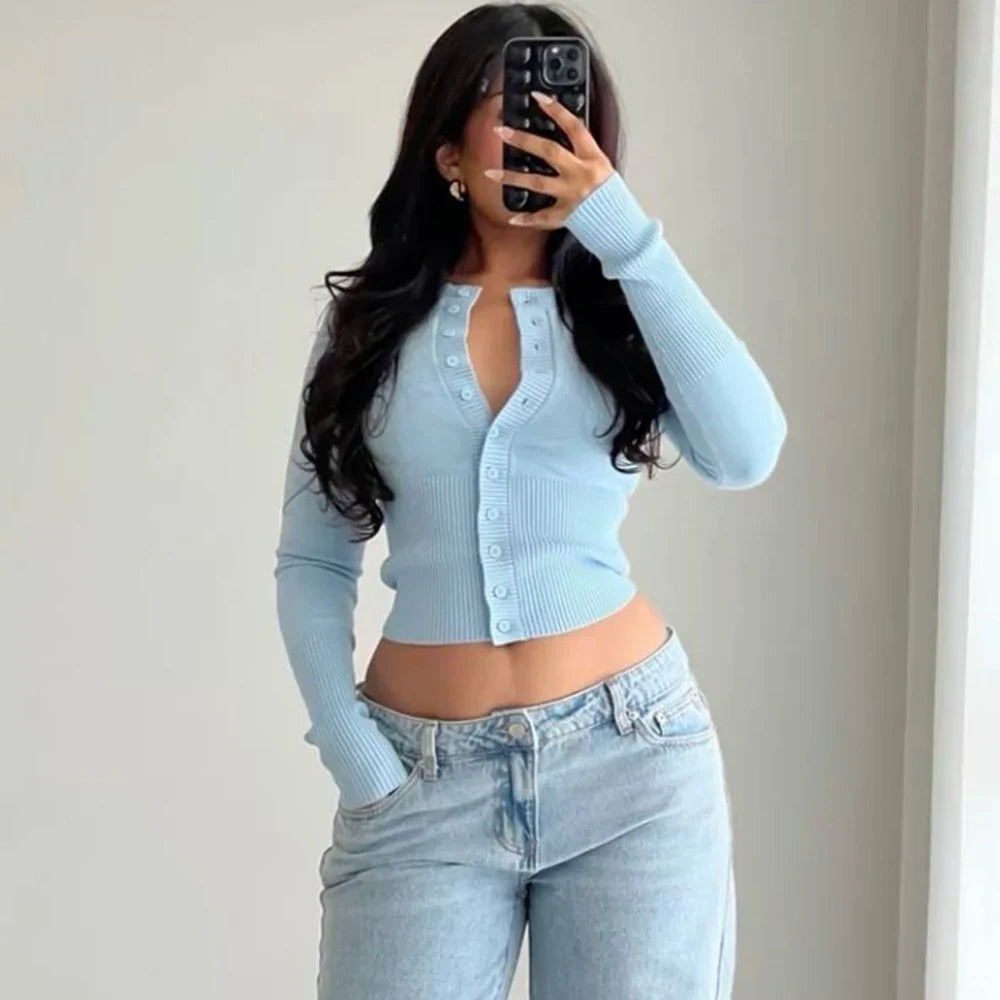 Tuularose Autumn Fashion Knitwear Cardigan Top Female Ribbed Patchwork Slim Casual Cropped Inner Top Women Knit Cardigan Outwear