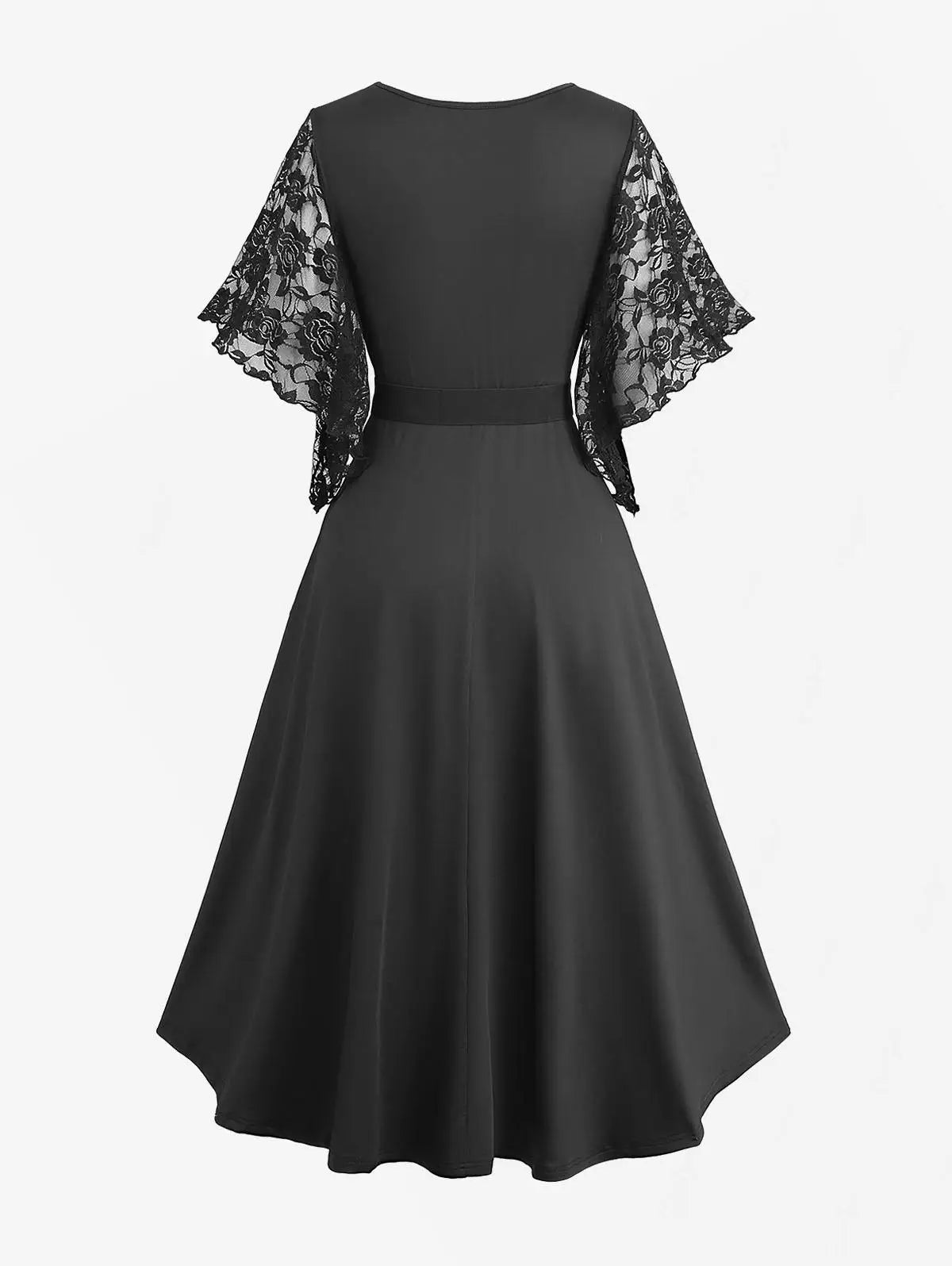ROSEGAL Plus Size Flower Lace High Low Dress With Butterfly Zipper Belt Women Spring Summer Black Corset Party Dress Vestidos 5X