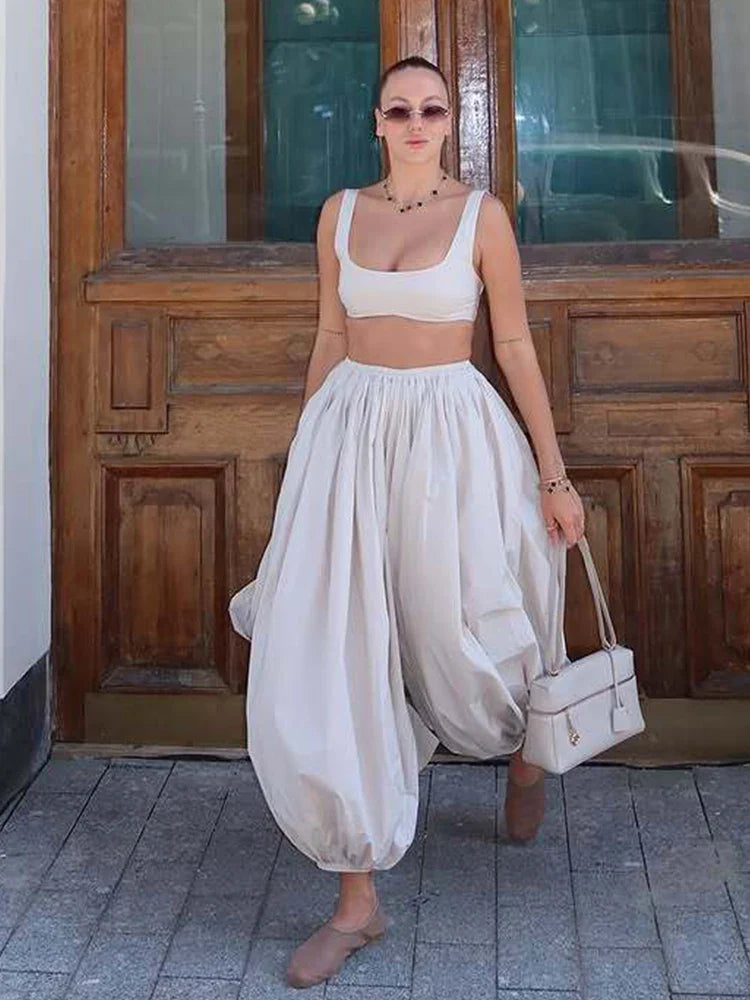 Drop Waist Lantern Pant 3 Pieces Suit Women Stripe Bikini Long Sleeve Lapel Shirt Pants Sets 2026 Female Casual Street Outfit
