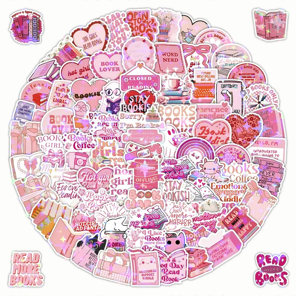 60/120 PCSPink Bookish Graffiti Stickers Pink Reading Decoration Notebook Luggage Stationery Stickers