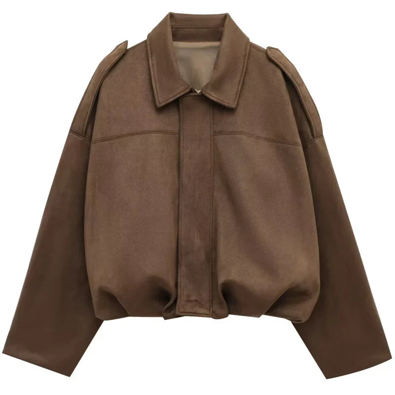 HXAO Suede Cropped Jacket Women's Bomber Jacket Oversized Batwing Sleeves Outerwears Lady Casual Loose Coat Street Style Jackets
