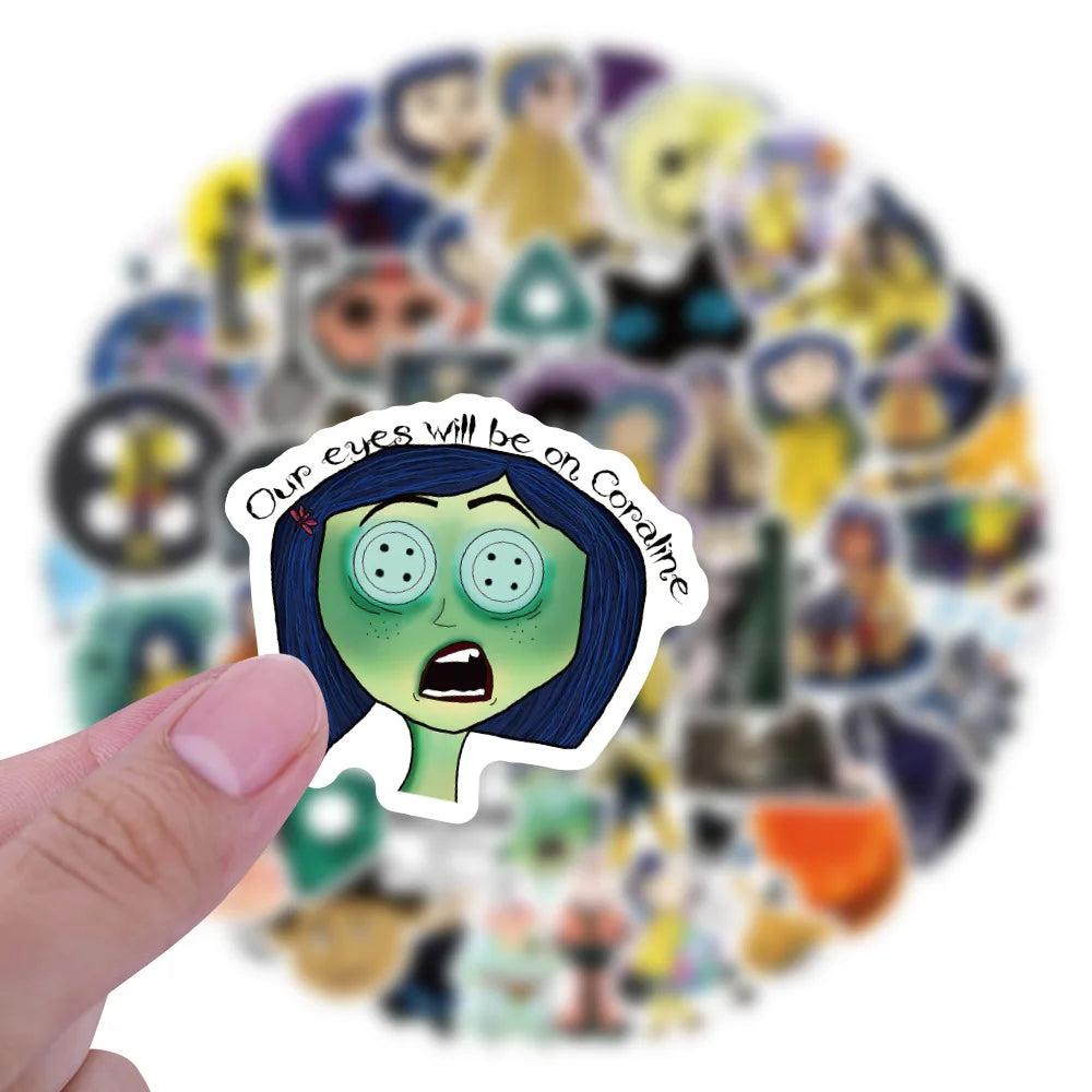 60pcs Horror Movie Coraline & the Secret Door Stickers Phone Scrapbook Suitcase Cartoon Graffiti Decals Sticker For Stationery