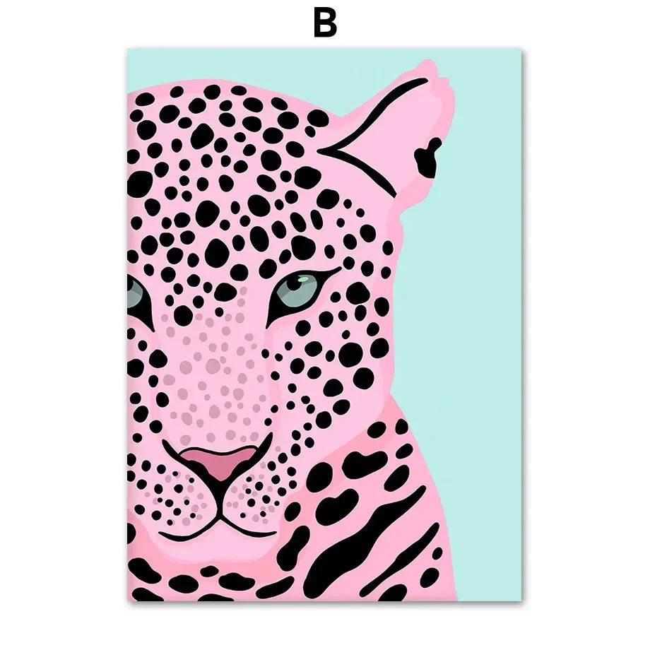 Wild Leopard Tiger Rainbow Girl Power Lips Vase Flower Wall Art Canvas Painting Nordic Poster Wall Picture For Living Room Decor
