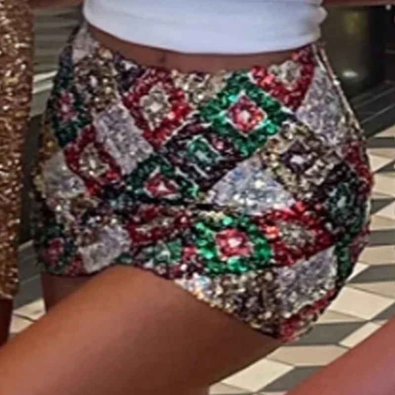 Luxury Sparkle Glitter Slim Fit Pencil Skirt Multicolour Sequin Bodycon Mini Skirt Premium Club Party Rave Coquette Skirt Women