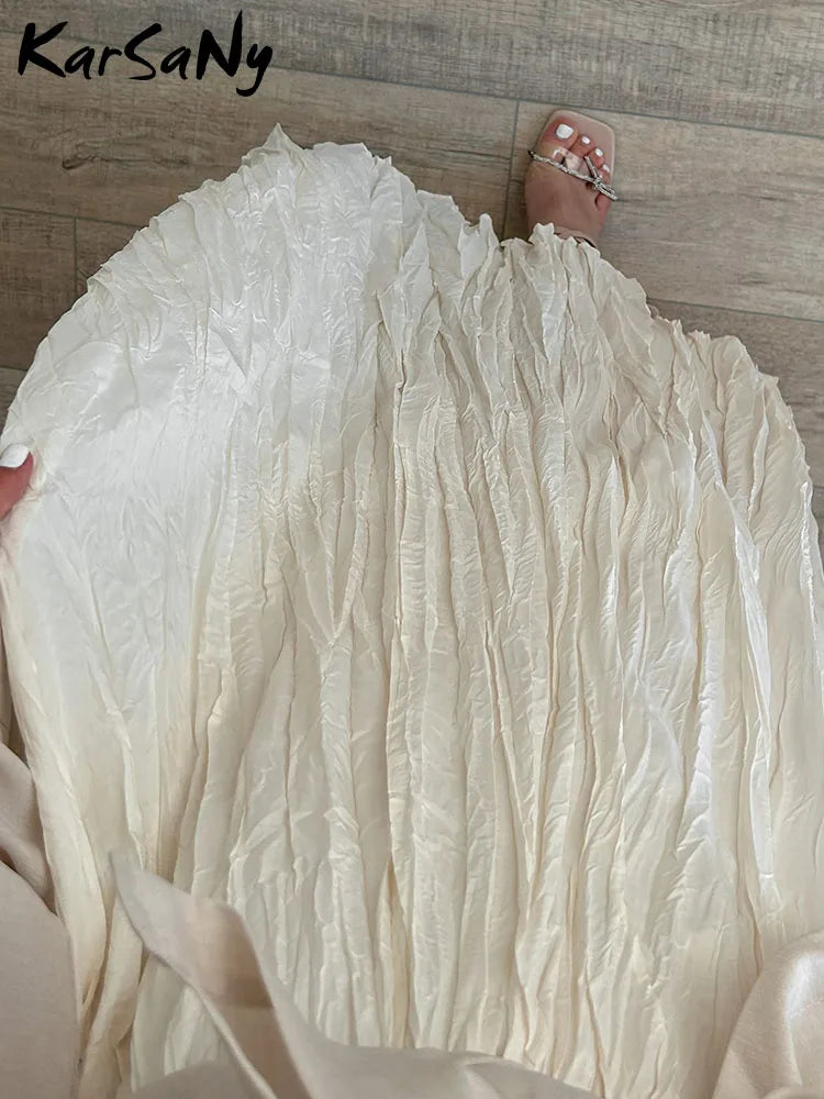 KarSaNy Long Pleated Skirts For Woman High Waist Large Hem White Skirt Summer Women's A Line Maxi Skirts For Women 2026 Long