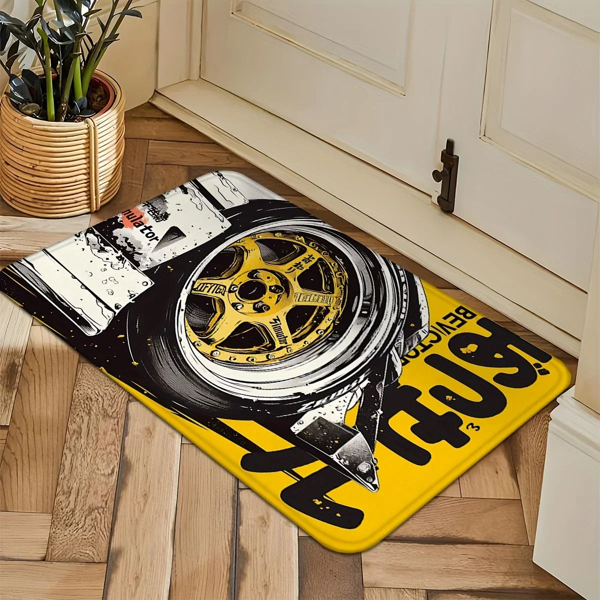 VIKAMA Racing Wheels Printed Carpet Soft Noise Reduction Entrance Door Mats Bedroom Bathroom Doorway Mats Home Decoration