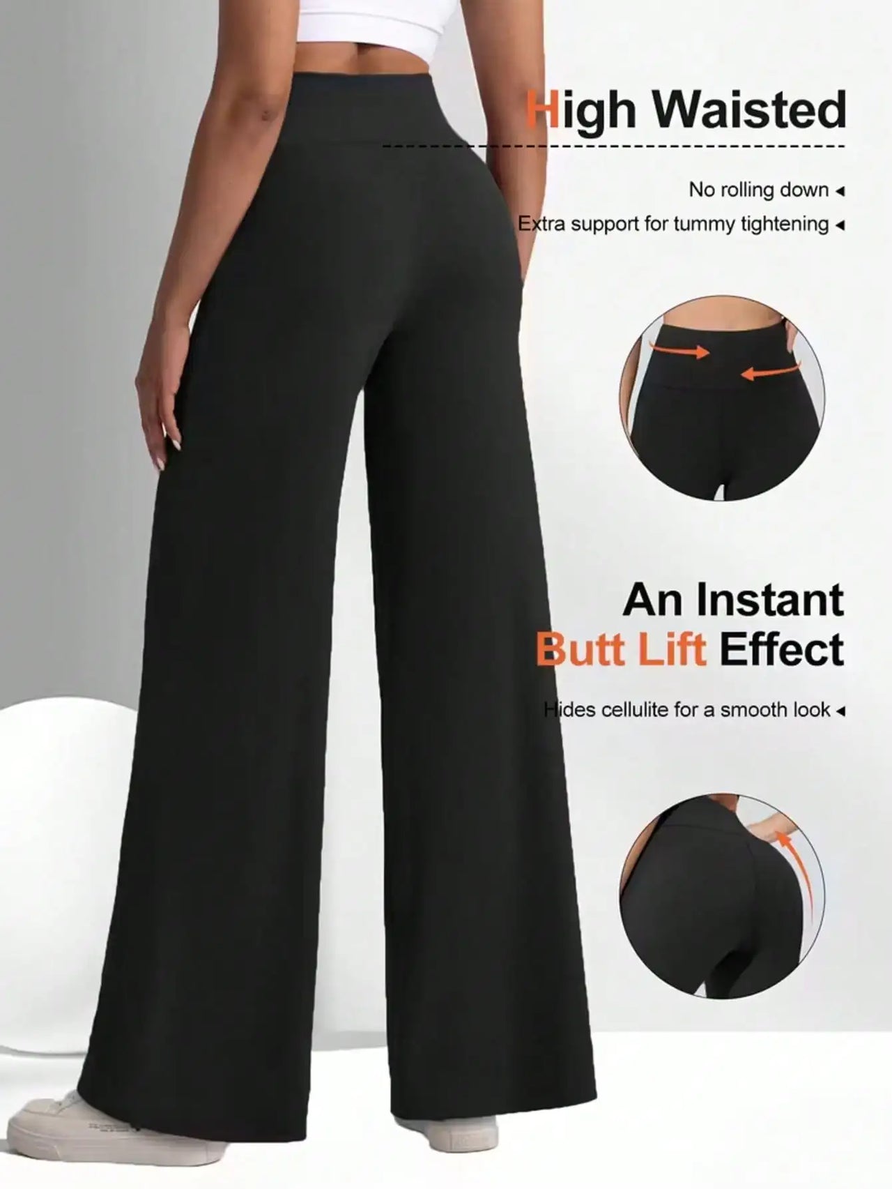 Ladies High-Waisted Wide-Leg Yoga Pants Solid Color Elastic Waistband Comfortable Fabric for Outdoor Fitness