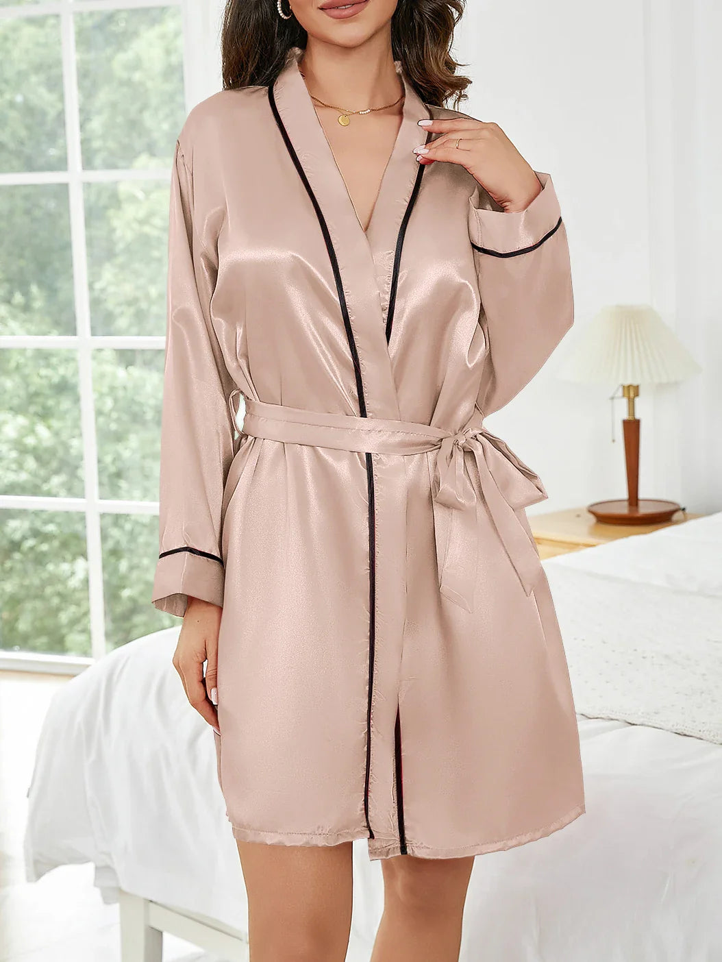 Pure Color Short Robe Women Summer Thin Home Sleepwear Casual Bathrobe Fashion Versatile