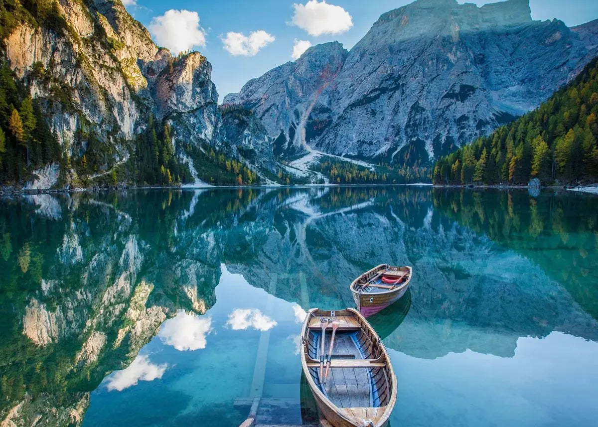 Nature Landscape Green Forest Mountain Lake Boat Poster Print Canvas Painting Wall Art Pictures Modern Living Room Home Decor