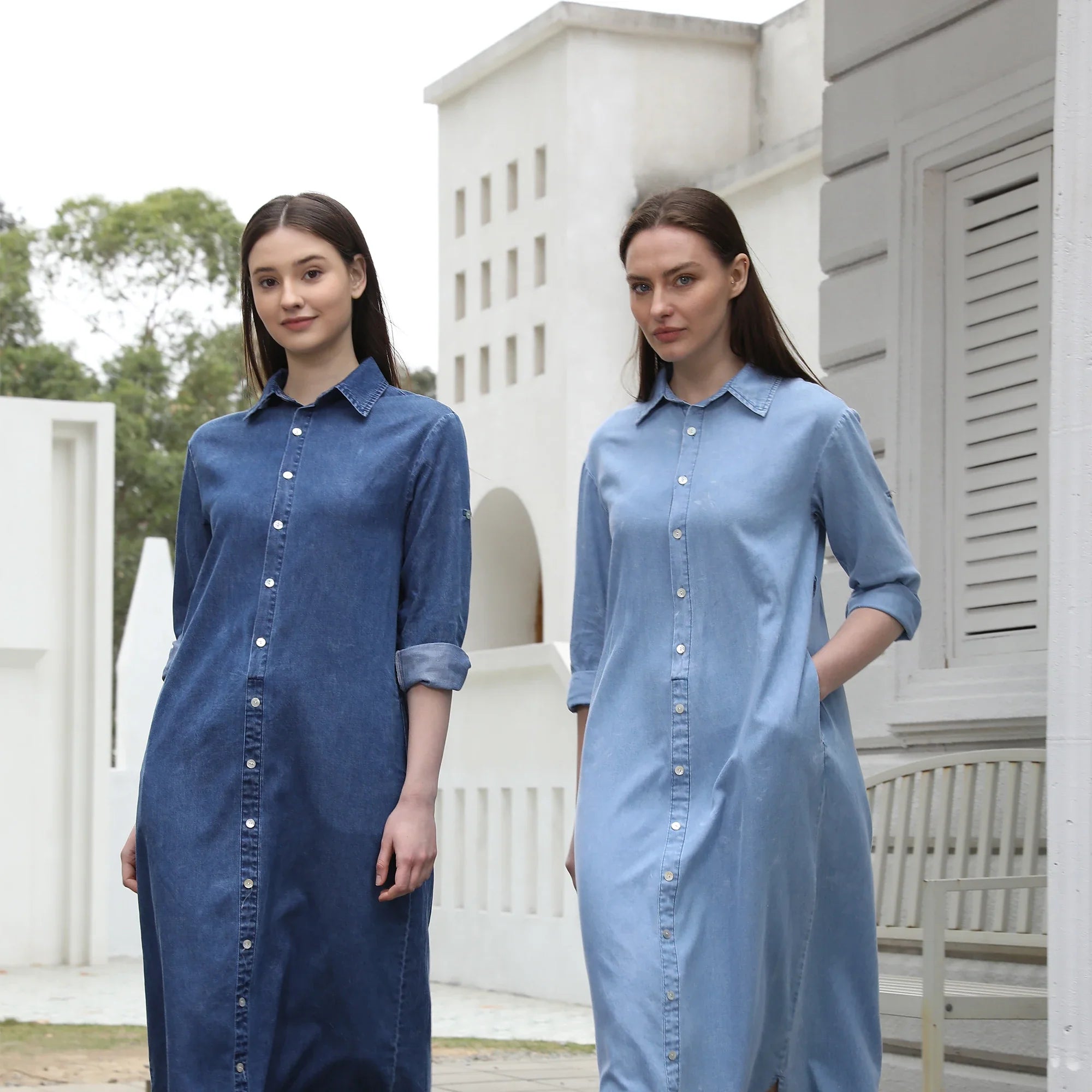 AP SS25 Women Collar Denim Dress Blouse Style Casual Cotton with A Removable Belt