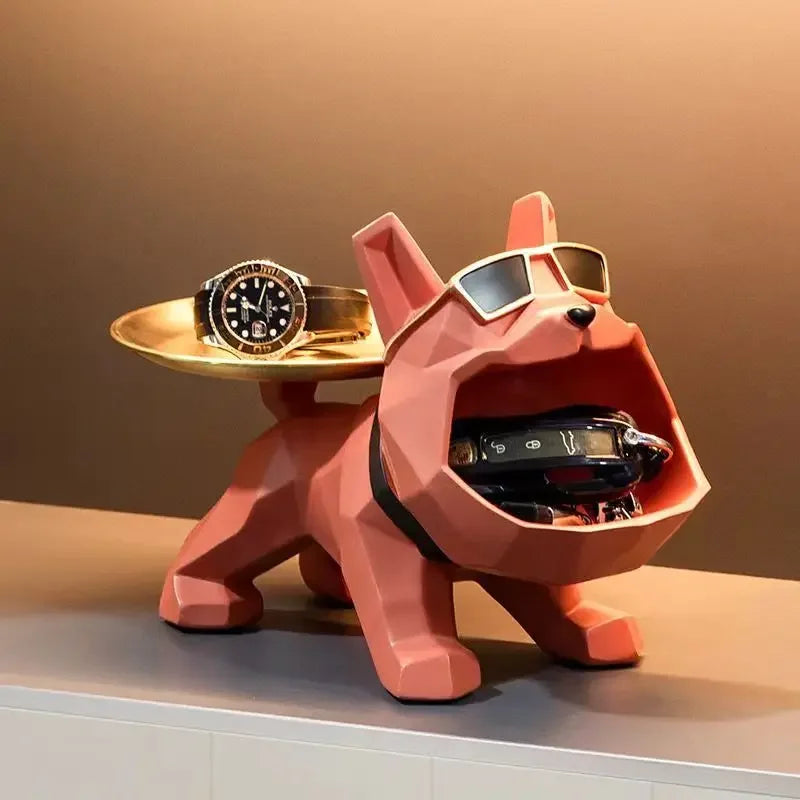 Resin Cool Bulldog Crafts bully Dog Butler With Tray For Key Holder Storage Jewelries Animal Room Home Decor Statue   Sculptu
