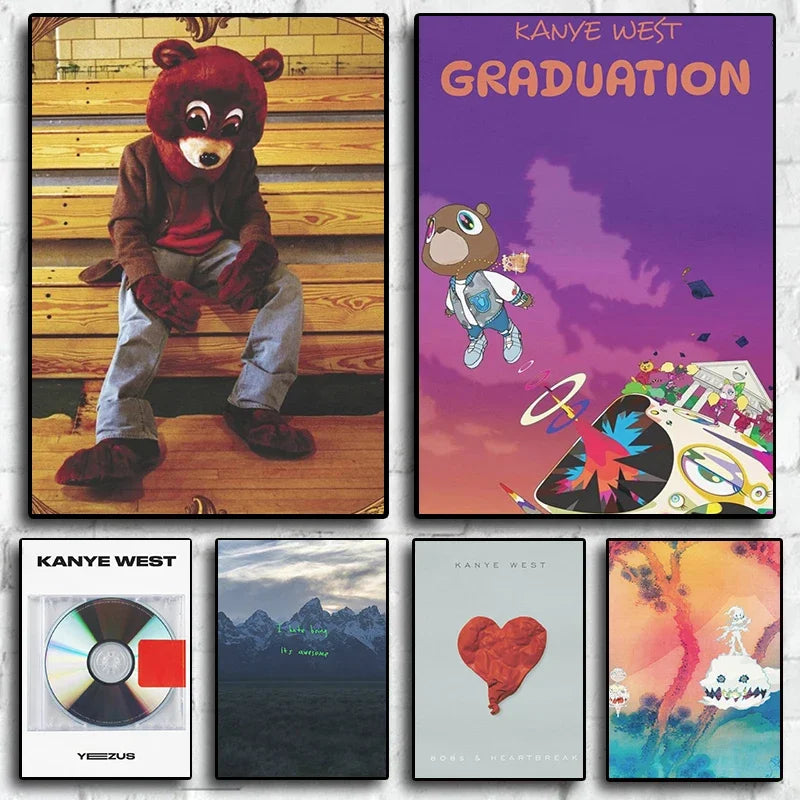 American Pop Rapper Kanye West Poster Hip Hop Singer Music Album Cover For Room Living Home Wall Art Decor Canvas Print Pictures