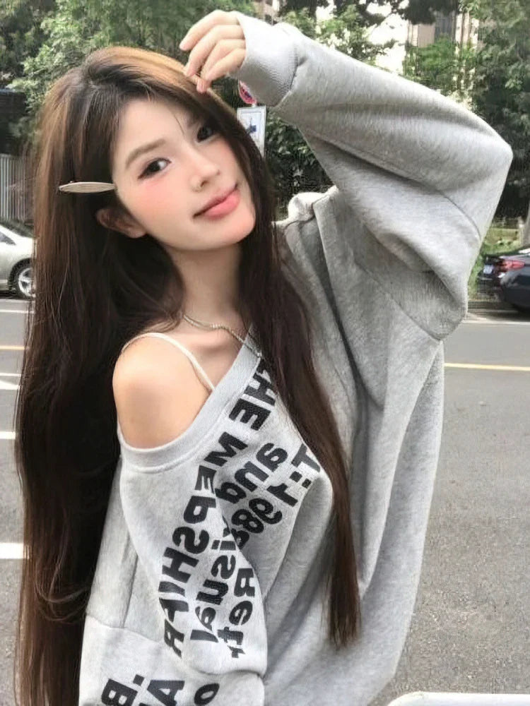 Y2k Sexy Oversize T shirt Women Streetwear Print Long sleeve Basic Top Lady Fall Winter Korean Fashion Oversized Tees Shirt