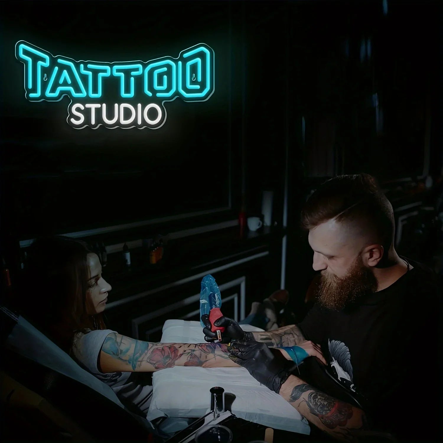 Tattoo Studio Neon Sign Blue White Glow Professional Led Light for Tattoo Shop Bar Club Home Wall Decor Custom Business Sign Art