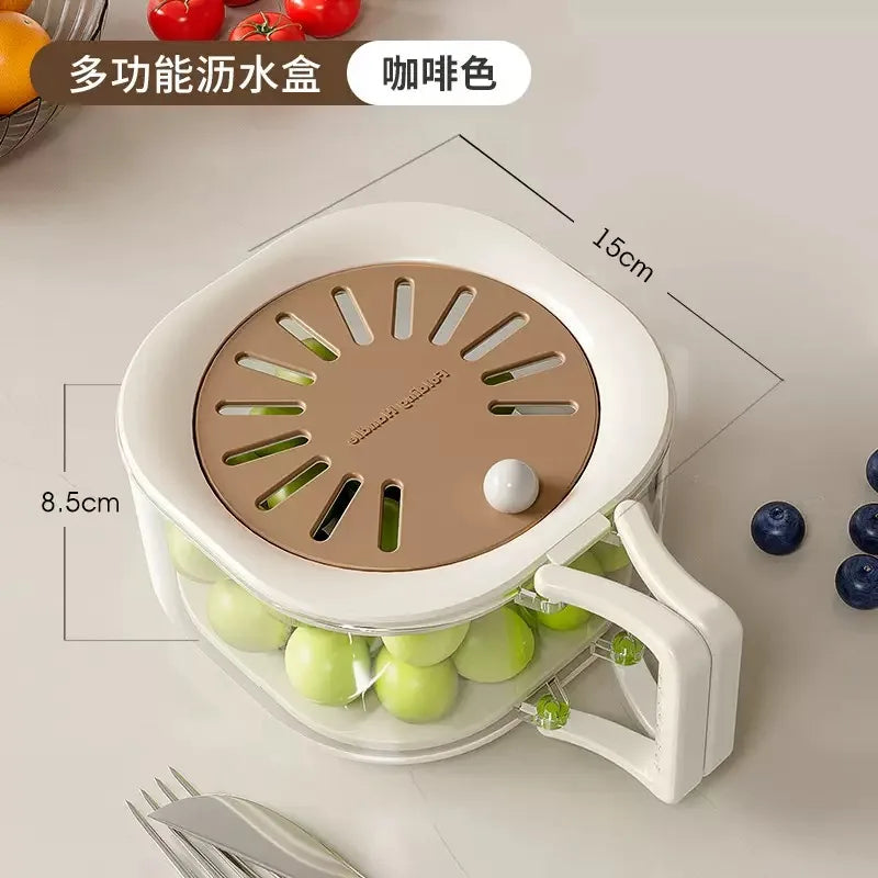 2-in-1 Double Layer Drain Basket Fruit Drainer Container with Foldable Handle Food Strainer Thickened Fruit Plate Easy to Clean
