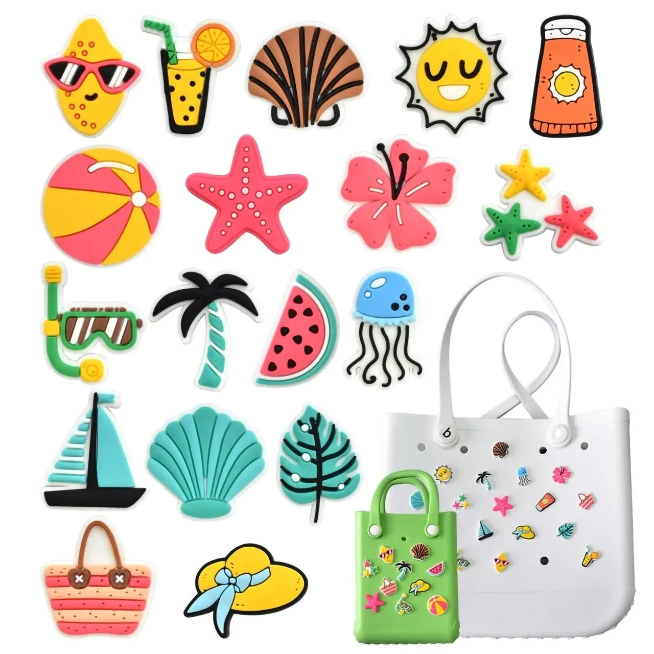 18pcs Lovely Bags Accessories Rubber Summer Decoration Women Beach Bag Tote Handbag Random Pairing Decorative Buckles Inser