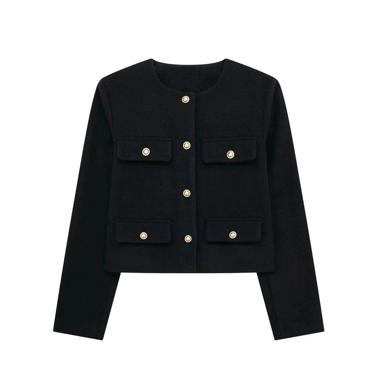 HH Women Vintage Solid Coat Button Long Sleeve O Neck Jacket With Pocket 2024 Spring Elegant Female Casual Outerwear Jakcet