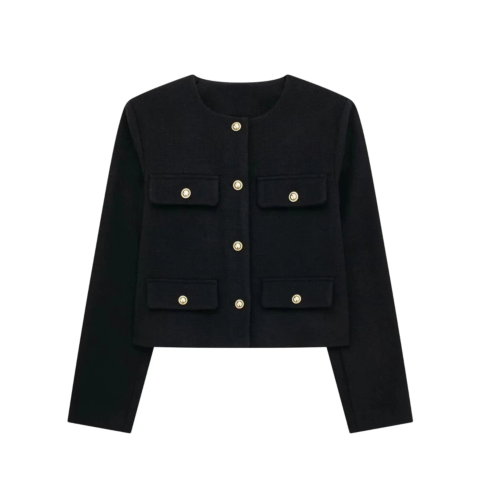 HH Women Vintage Solid Coat Button Long Sleeve O Neck Jacket With Pocket 2024 Spring Elegant Female Casual Outerwear Jakcet