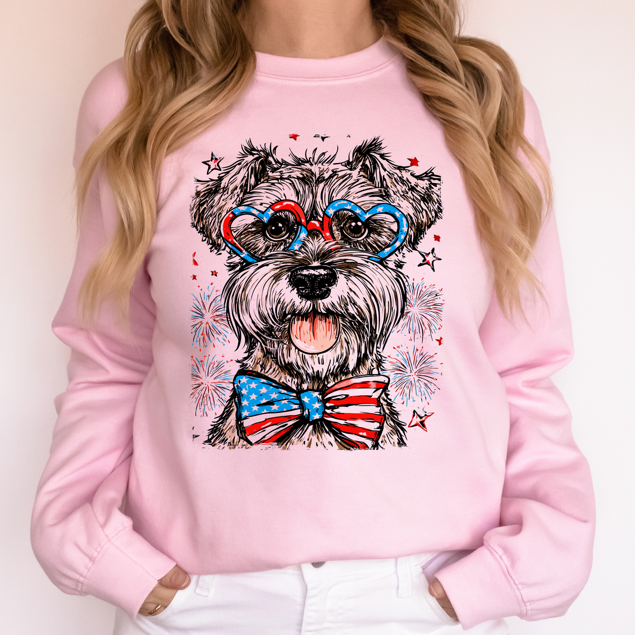 Schnauzer Patriotic Dog USA 4th of July Pet Lover Proud American Flag Stars Stripes Sweatshirt