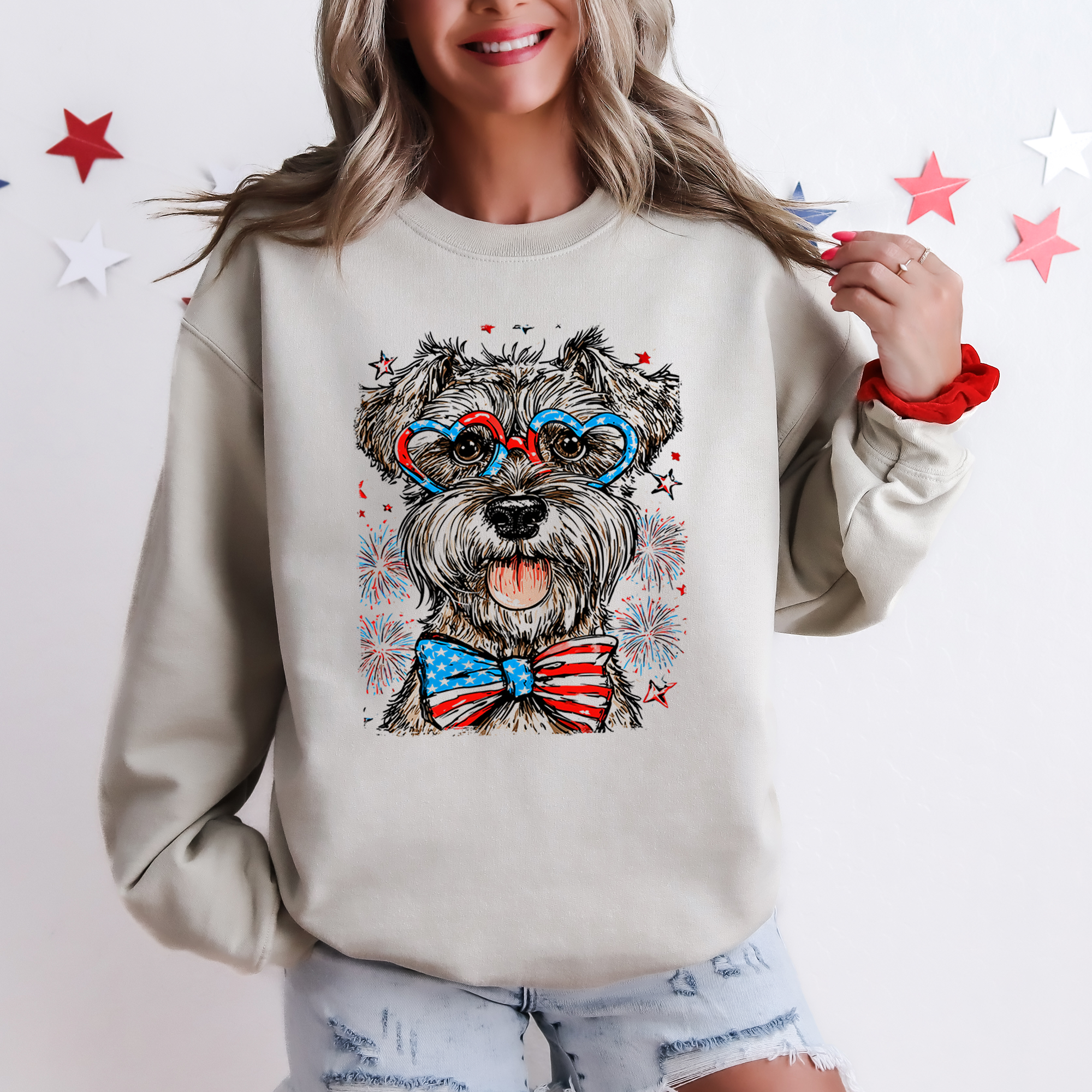 Schnauzer Patriotic Dog USA 4th of July Pet Lover Proud American Flag Stars Stripes Sweatshirt