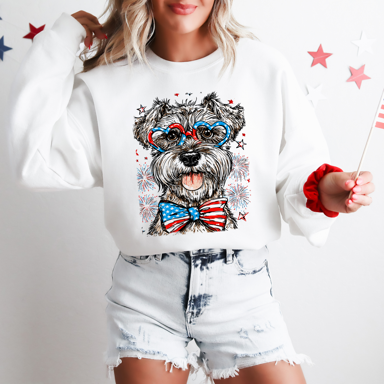 Schnauzer Patriotic Dog USA 4th of July Pet Lover Proud American Flag Stars Stripes Sweatshirt