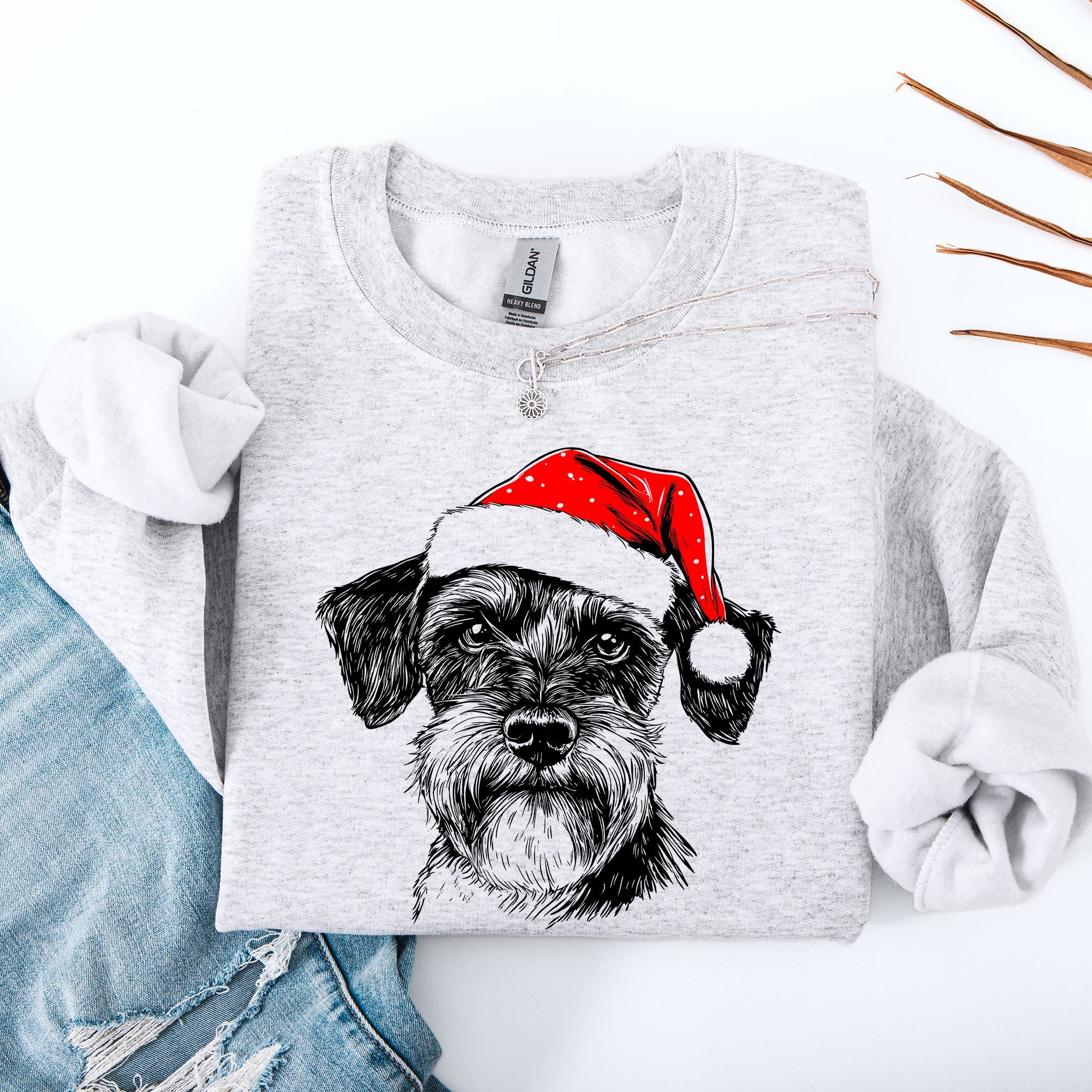 Schnauzer Santa Christmas Dog Lover Pet Holiday Anthology Signature Graphic Sweatshirt