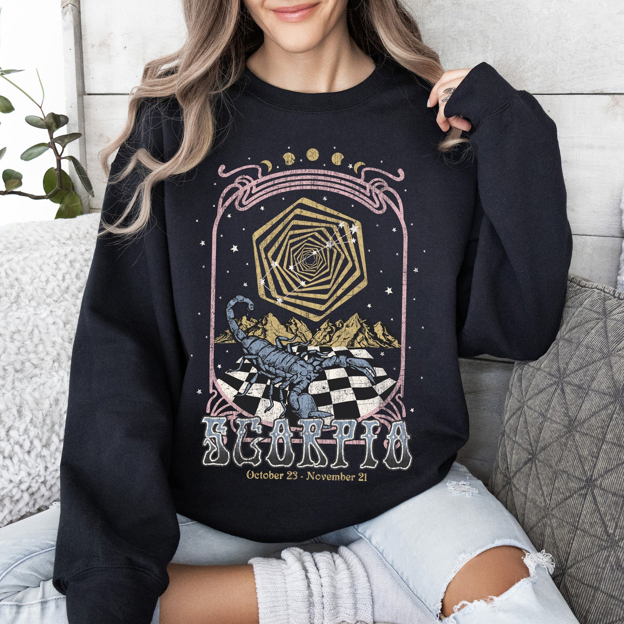 Scorpio Zodiac Astrology Horoscope Celestial Signs Constellations Night Sky Mystic Energy Sweatshirt