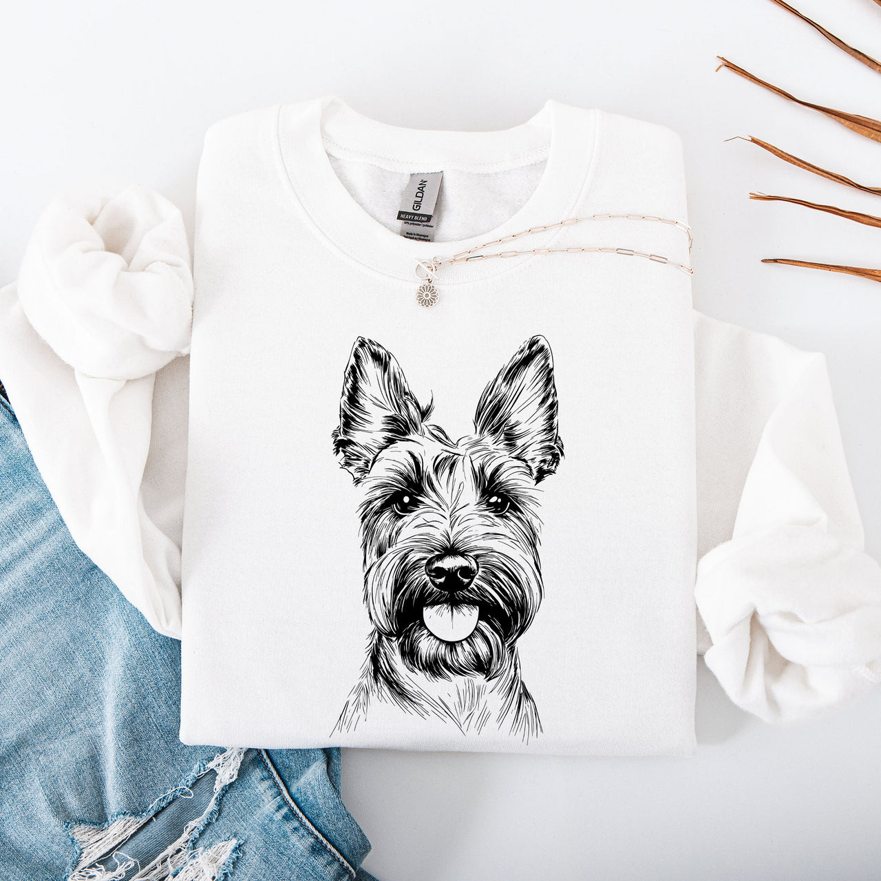 Scottish Terrier Dog Lover Breed Portrait Illustration Vintage Style Cozy Sweatshirt