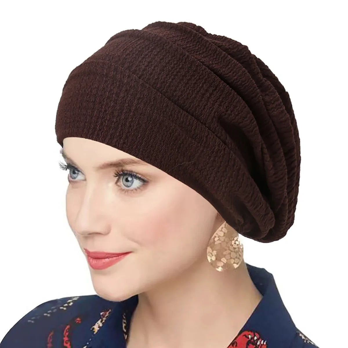 Trendy Crinkle Women's Solid Color Hijab Turban Soft Elastic Indian Bonnet Head Wrap Head Scarf Chemotherapy Cap