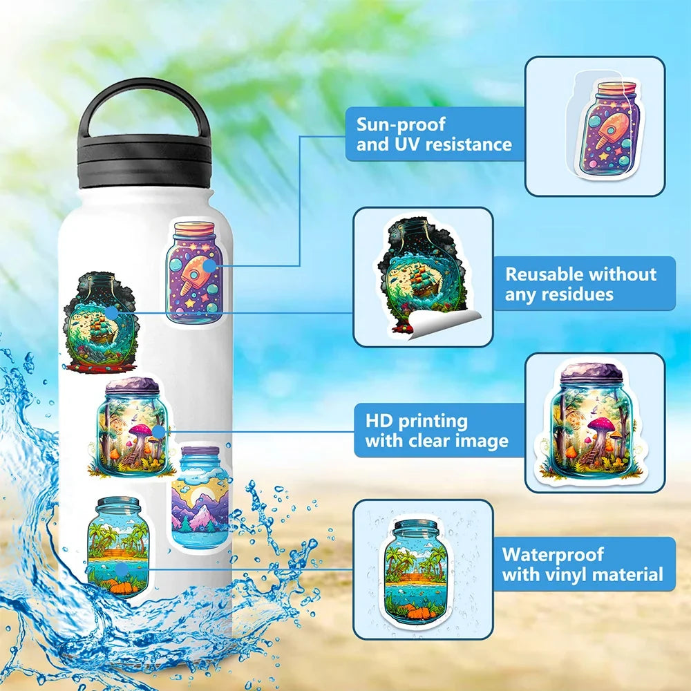 10/30/50PCS INS Style Bottle World Cartoon Aesthetic Stickers Laptop Phone Suitcase Notebook Decoration Sticker Decals Kids Toys