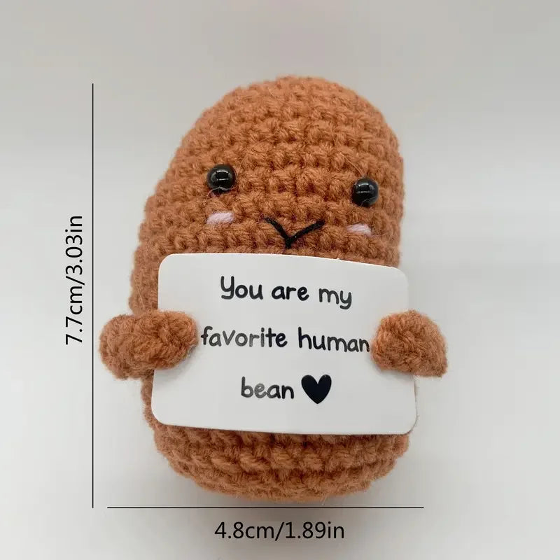 1pc Positive Bean, Positive Affirmation Gifts, Crochet Positive Bean, Funny Unique Crochet Plush Birthday Christmas Gift