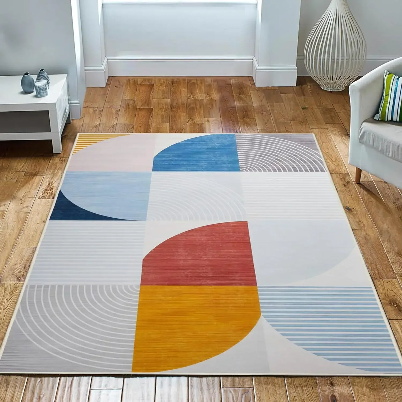 VIKAMA Geometric Style Living Room Carpet, Durable And Slip-Resistant Sofa, Coffee Table Rug, Bedroom Floor Mat, Home Decoration