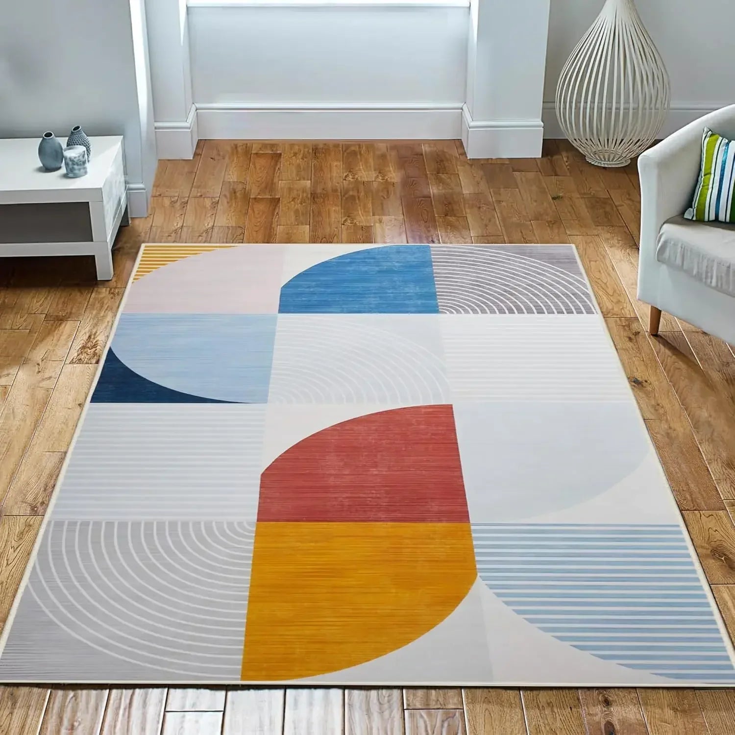 VIKAMA Geometric Style Living Room Carpet, Durable And Slip-Resistant Sofa, Coffee Table Rug, Bedroom Floor Mat, Home Decoration