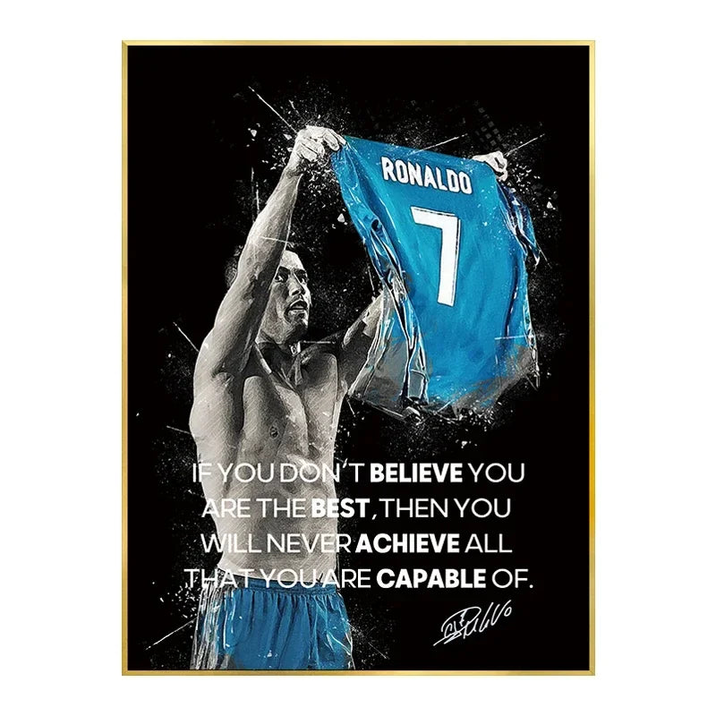 Football Soccer Star Messi Ronaldo Poster Motivational Quotes Decorative Paintings Canvas Wall Art Pictures Bedroom Home Decor