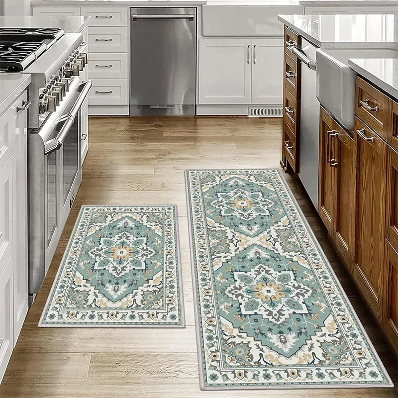 VIKAMA1/2PCS Bohemian Kitchen Floor Mats Anti-slip Washable Bathroom Bathroom Door Mats Hallway Aisle Floor Mats Home Decoration