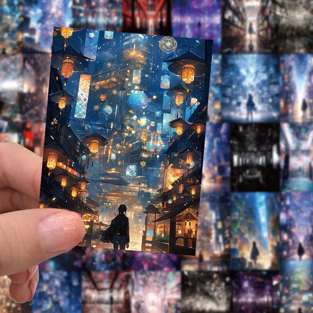 10/30/60pcs Cute Art Street Night View Cartoon Anime Stickers Decoration Laptop Scrapbook Phone Suitcase Diary Aesthetic Sticker