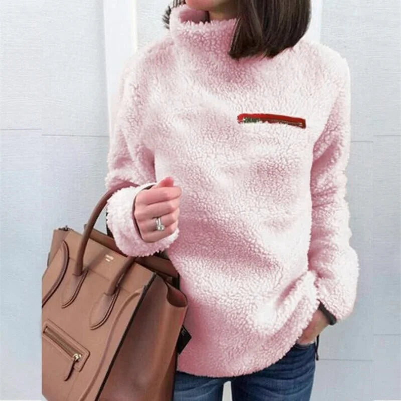 Women Autumn Winter Warm Velet Turtleneck Pullover Sweater Fashion Zipper Super Soft Long Sleeved Tops Female Solid Loose Cloths