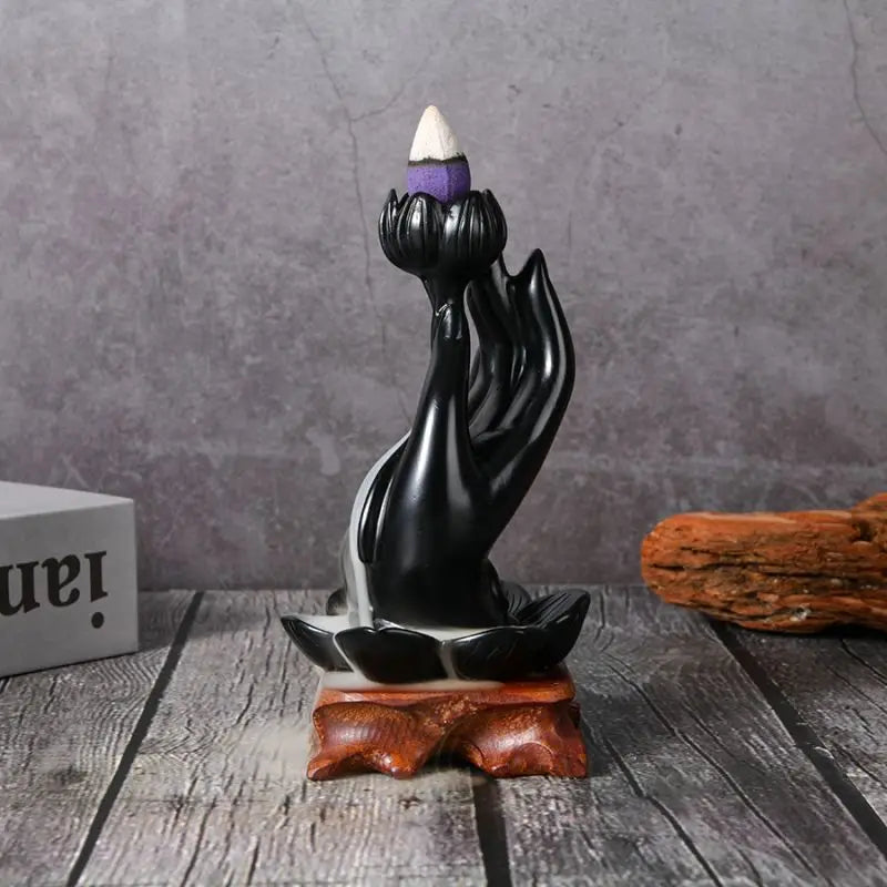 Buddha hand lotus reflux incense burner, waterfall incense burner, reflux incense burner handmade resin waterfall incense holder
