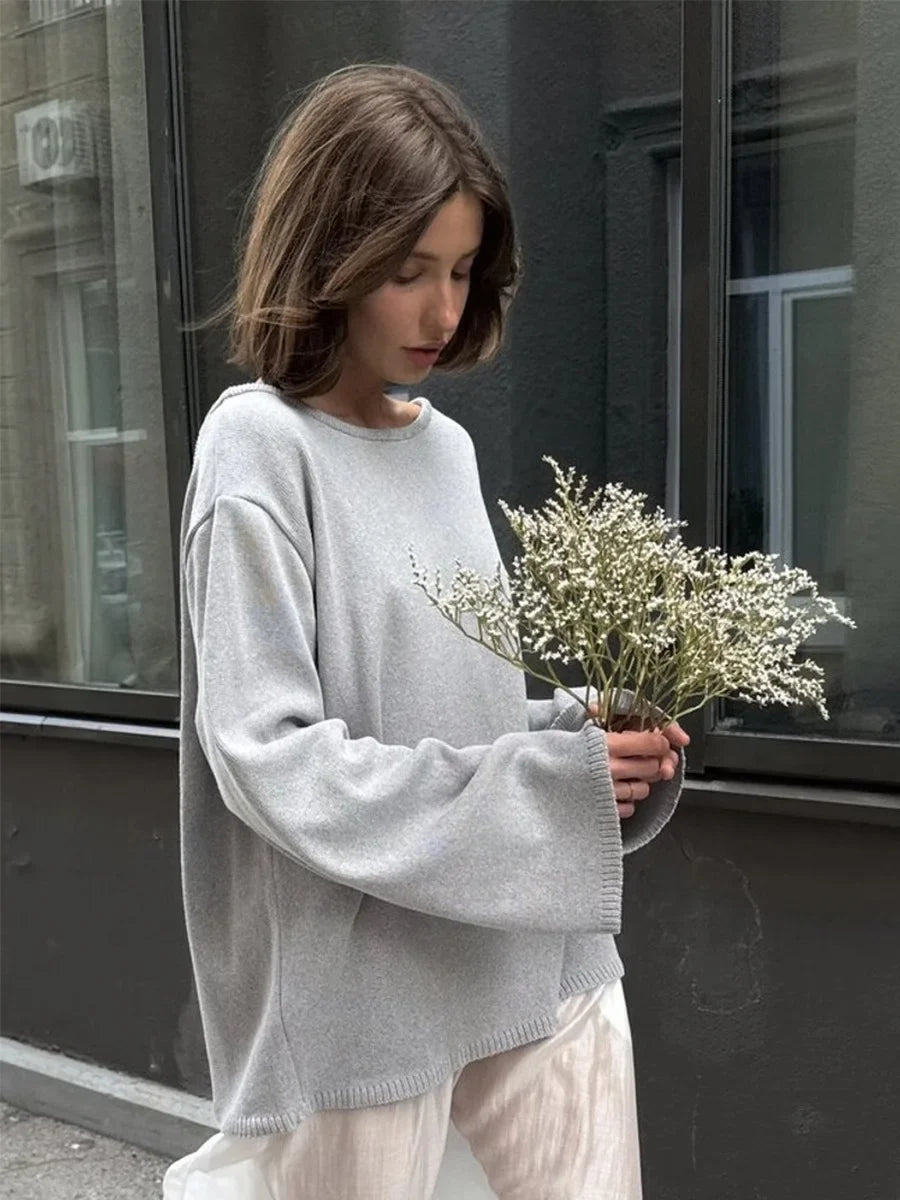 Wolfeel Autumn Winter New Women's Cotton Sweater Backless Design Loose Knit Pullover Jumper Fashionable Commuting Sweater