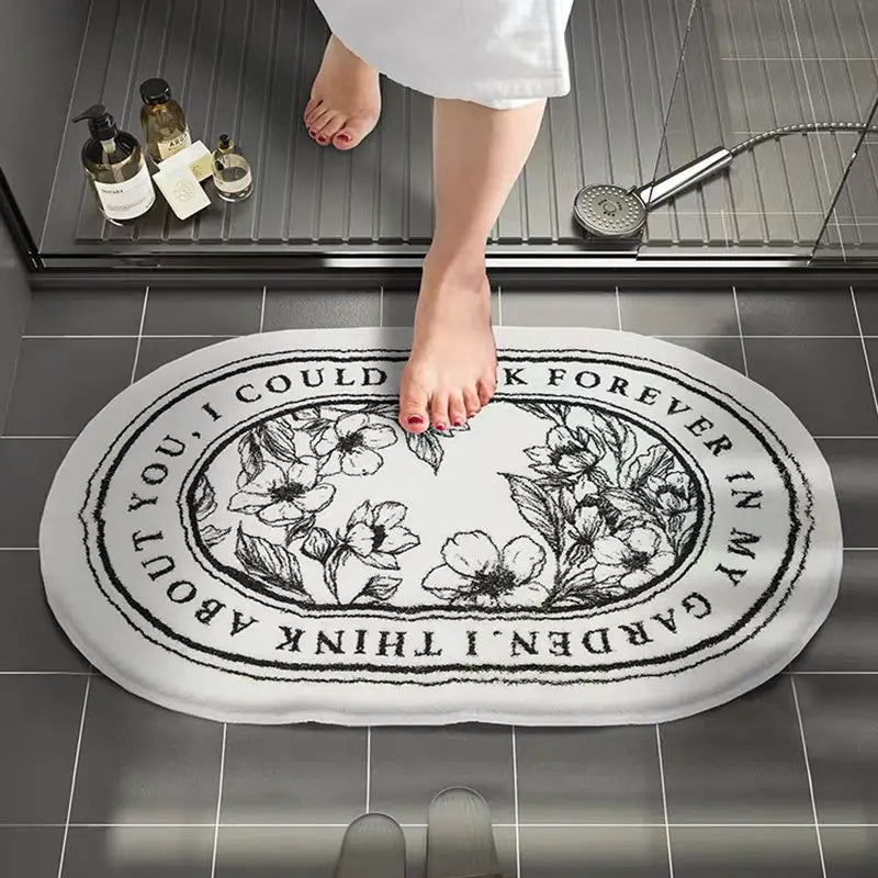 VIKAMA Simple Flowers Imitation Cashmere Toilet Mat Soft Insulation Non-Slip Entrance Carpet Balcony Mat Home Decoration