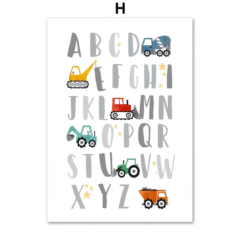 Modern Nordic Style Canvas Print Painting Poster Cartoon Car Letter Number Children Wall Picture Art Studio Kids Room Home Decor